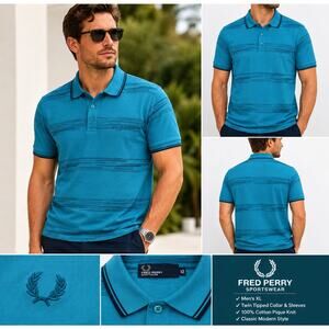Fred Perry Polo Shirt Mens XL Turquoise Cotton Twin Tipped Pique Knit Golf